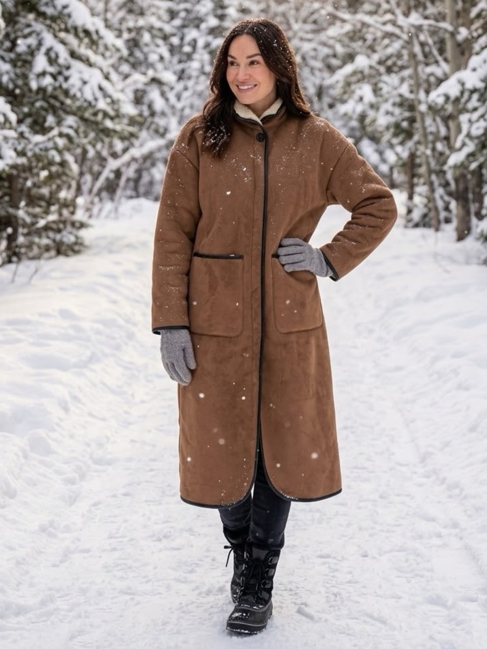NWT Universal Thread Women's Faux Suede Long Coat -Tan Size M